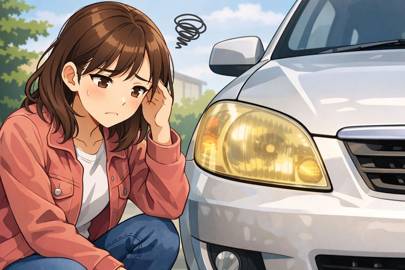 ヘッドライトの黄ばみに困っている女性